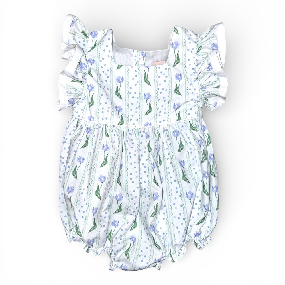 NWOT - Smockingbird - Dotty Tulips Ruffle Sleeve Bubble (Girl’s 6M)